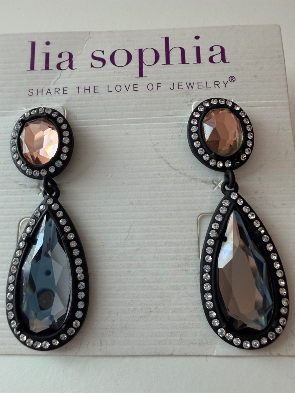Lia Sophia Blush and Black Teardrop Dangle Earrings - Picture 2 of 2
